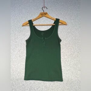 J Galt Shirt Womens Small Cropped Tank Top Henley Green